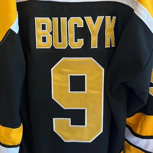 Boston Bruins Throwback Johnny Bucyk Retro Hockey Jersey Black Yellow Sz XXL 56